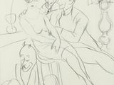 an image of a drawing of a group of people sitting at a bar