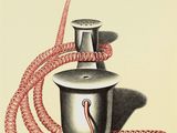 dessin représentant un objet noir et rouge entouré d'un cordon rouge