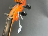 a close up of a violin on a gray background