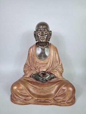 REFLETS France Moulage d'art BOUDHA en platre polychrome.