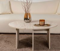 Lot de 2 tables basses CALYON décor travertin - 90 x 90 x 41… (photo 2)