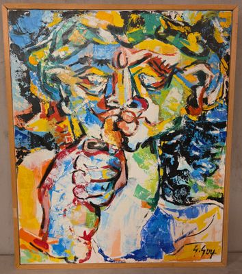 un tableau représentant une femme tenant un vase à la main