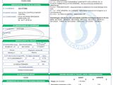 a green and white document with a barcode on it