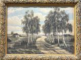 une image représentant un tableau d'une route de campagne avec des arbres au premier plan