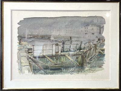 Albert JAFFRE (XXe). Belle Ile en Mer, l'écluse du Palais.