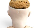 a small figurine with a cookie in it ' s head