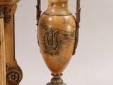 pair of antique wooden vases with handles and handles on pedestals