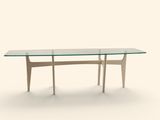 an image of a table with a glass top and wooden legs