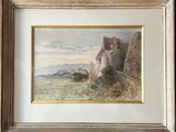 framed painting of a landscape with a castle in the distance