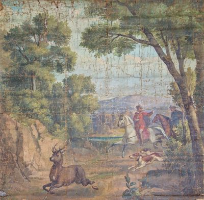une image représentant un tableau où l'on voit un homme à cheval poursuivant un cerf