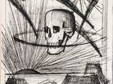 a drawing of a skull and a cross on a piece of paper