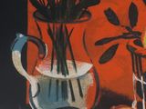 painting of flowers in a vase and apples in a vase on a table