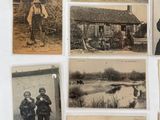 many old photographs of people standing in front of a house
