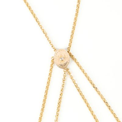 Sautoir en or, maille ronde, attache ovale sertie d'une peti… - Photo 1