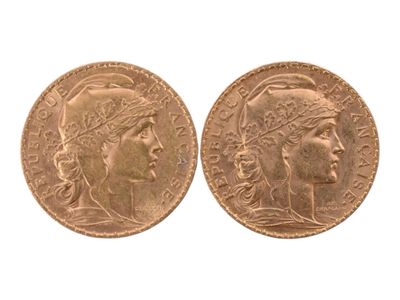 Deux pièces de 20 francs or au coq de 1907 et 1913. - Photo 1