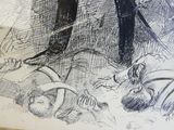 un dessin représentant un homme avec un chapeau et une canne