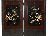 pair of antique chinese screens with birds and flowers on them