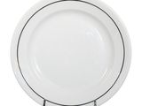 a white plate with a black stripe on it