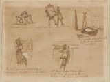 four sketches of a man in a chair and a woman in a chair