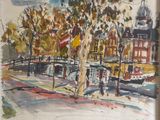 an image of a painting of a bridge over a river