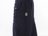 navy blue military jacket with red pips and buttons on the collar