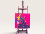 un petit chevalet sur lequel est posé un tableau représentant une femme