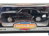 toy car in a box with a flag on the back