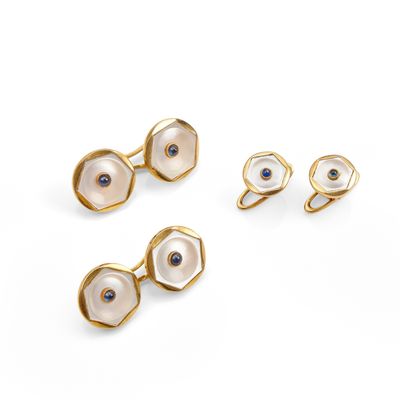 a set of three pearl and gold earrings