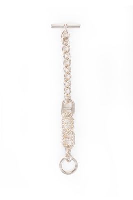 a close up of a metal key chain with a lock on it