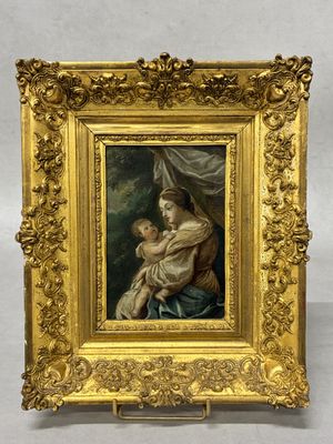a painting of a woman holding a child in her arms