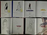 sketches of a man and a woman are shown in a series of books
