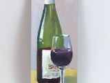 une peinture représentant une bouteille de vin et un verre de vin