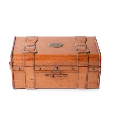 an old wooden trunk with two handles and a latch on the top