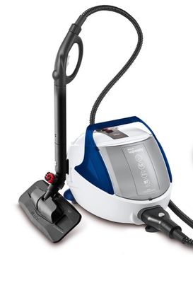 une image représentant un aspirateur bleu et blanc et un aspirateur noir et blanc