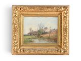 une image représentant un tableau de paysage avec une rivière au premier plan et des arbres à l'arrière-plan