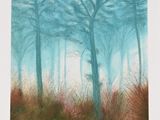 an image of a painting of trees and grass in a forest