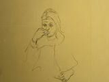 a drawing of a woman talking on a cell phone