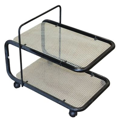 two tiered trays on wheels with a mesh top