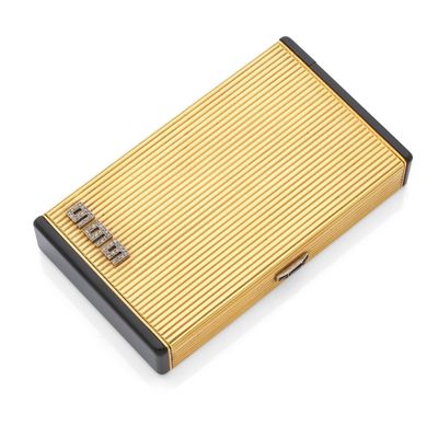 an image of a gold cigarette case on a white background