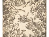 a drawing of a group of angels in the sky surrounded by angels