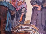 two women standing next to each other in front of a painting