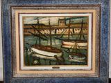 a picture of a painting of boats in the water