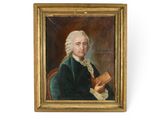 painting of a man holding a book in his right hand