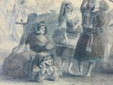 a drawing of a group of people standing around a table