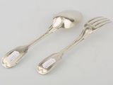 two forks and spoons with labels on them on a white surface