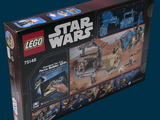 a box of lego star wars sets on a blue background