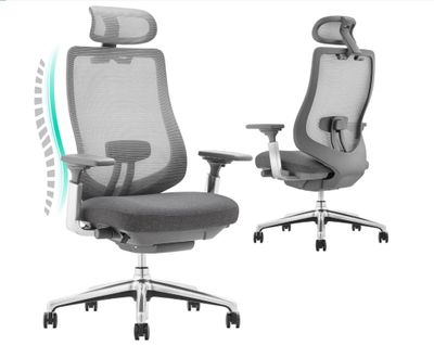 deux chaises de bureau avec appuie-tête et accoudoirs, sur fond blanc