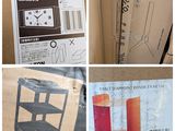 four different pictures of a box with a clock on it and a box with a barcode on it