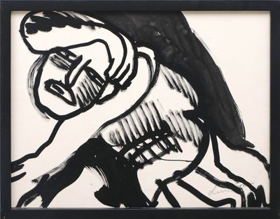 black and white drawing of a man with a guitar in his hand