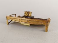 Encrier Art Nouveau en bois et laiton à décor floral 8 x 21 … (photo 4)